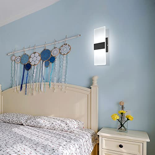 TRLIFE Dimmable Wall Sconces, Modern Wall Sconces Set of 2 Hardwired Wall Mounted Lights 12W 6000K Cool White LED Wall Sconce Lighting for Bedroom Bedside Living Room Bathroom Stairway(2 Pack, Black) - color: Cool White, size: Black Brushed Aluminum