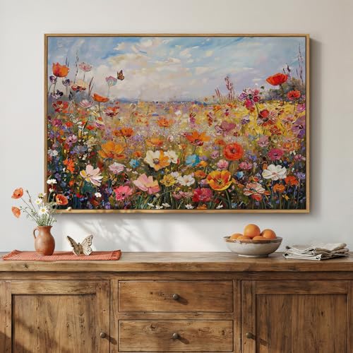 Framed Colorful Floral Botanical Wall Art, Flower Landscape Canvas Prints for Modern Farmhouse, Rustic Natural Wildflower Pictures for Living Room Bedroom Dining Room Office Wall Decor, 24x36 Inch - color: Multi & Colorful