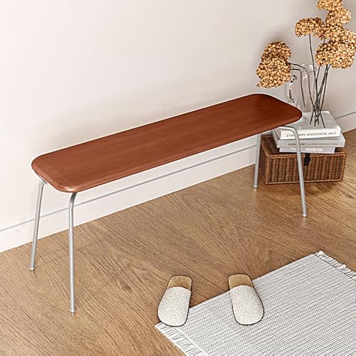 Indoor Dining Bench, Solid Wood Long Bench with Stainless Steel Legs for Dining Room, Entryway, Bedroom - 47.2" Long Wood Entryway Bench for Small Spaces, Apartment - color: Brown, size: 47.2"L x 10"W x 17.7"H
