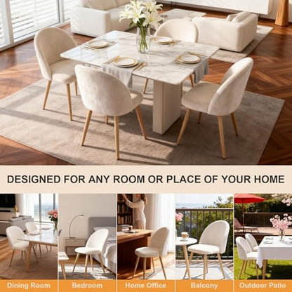 Lightdot Dining Chairs Set of 2, Velvet Comfortable Seats, Mid-Century Modern Living Room Chairs, Upholstered Kitchen Chairs with Wooden Legs and Padded Seat for Bedroom Office, Easy Assembly, Beige - color: Beige