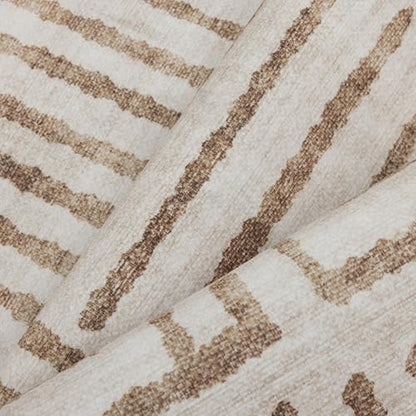 Machine Washable Area Rug Runner - Living Room Bedroom Bathroom Kitchen Entryway Office - Non-Slip Baking Low Pile Stain Resistant Premium - Modern Geometric - Finn - Beige 2'6" x 6' - color: Finn - Beige, size: 2'6" x 6' (Rectangular)