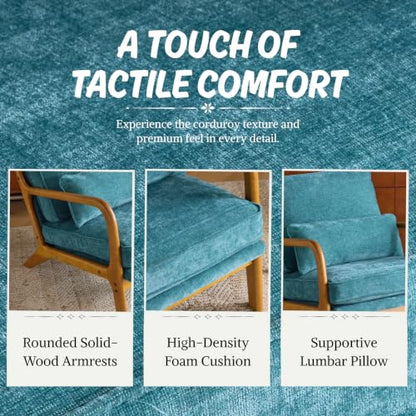 Karl home Mid-Century Modern Accent Reading Chair, Teal | Chenille Upholstered, Solid Wood Frame, Soft Cushion, Lumbar Pillow, Lounge Armchair for Living Room, Bedroom, Balcony, Study - color: Chenille Teal