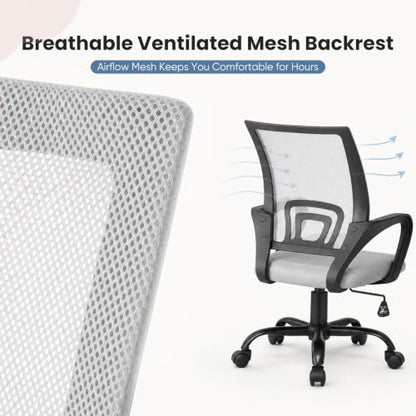 DUMOS Ergonomic Home Office Chair, Executive Mesh Desk Chair | Height Adjustable, Lumbar Support, Breathable Mid Backrest, Fixed Armrest, Rolling Wheels, Computer Gaming, Meeting, Gray - color: Grey