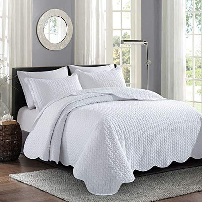 MOONLIGHT20015 Twin Quilt Set (66" x 86") with 1 Pillow Sham (20" x 26"+2") for All Season - 2 Pcs Reversible Bedding Set Lightweight Microfiber Coverlet Embossed Pattern Quilted Bedspread (White) - color: White, size: Twin