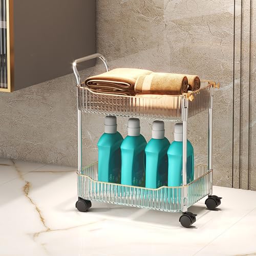 Acrylic Storage Trolley, Bathroom Kitchen Rolling Utility Cart Mobile Organization Shelves with Handle and Lockable Wheel(Clear,2 Tier) - color: Clear, size: 2 Tier