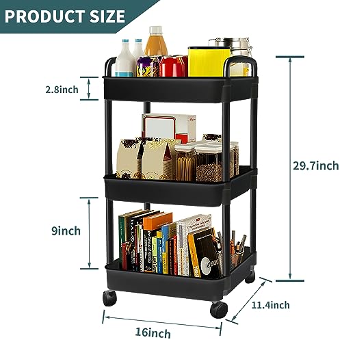 EZ COZY 3 Tier Rolling Cart, Plastic Diaper Cart Organizer with Wheels, Roller Cart for Diapers, Baby Nursery, Kitchen, Bathroom, Living Room and Bedside, Black - color: Black