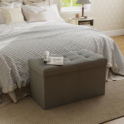 30" Folding Storage Ottoman Bench,Rectangle Foot Rest Stool for Living Room and Bedroom Holds 660 lbs,Synthetic Leather,Light Gray - color: Light Gray-30"
