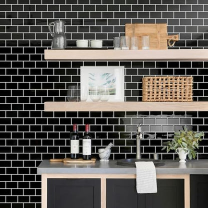 STICKGOO Subway Tile Peel and Stick Backsplash, Thicker Design 12" x 12" Stick on Backsplash Tiles for Kitchen, Bathroom, Wall Tile (10 Sheets, Black) - color: Black