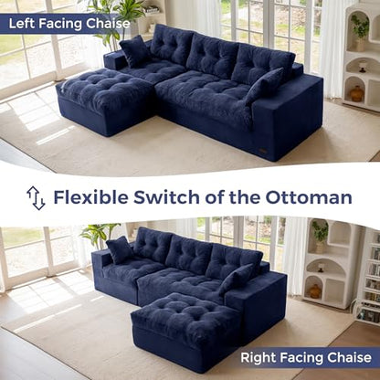 MAXYOYO Boneless Couch, 104-Inch L-Shaped Cloud Couch with Ottoman | Navy Upholstered Sofa Features Layered Cushions and Flexible Modules with No Assembly, Ideal for Modern Living Rooms. - color: Navy, size: 104" L Shape