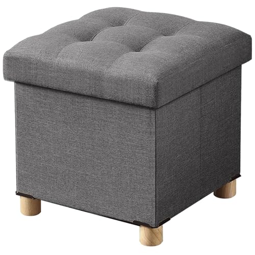 BRIAN & DANY Ottoman with Storage, Small Storage Ottoman for Dorm, Linen Folding Ottoman Foot Stool with Legs for Living Room and Bedroom, 15"x15"x15" - Gray - color: Grey, size: 15"D x 15"W x 15"H