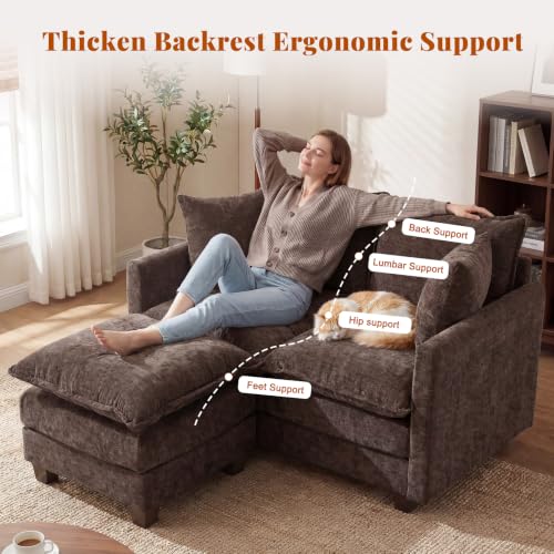 50'' Loveseat Sofa Set with Ottoman, Small Couch Set 2 Piece Cloud Love Seat 27" Deep Seat Washable Pillows Couches for Small Spaces Apartment Living Room, Brown - color: Brown, size: 50"+50"L