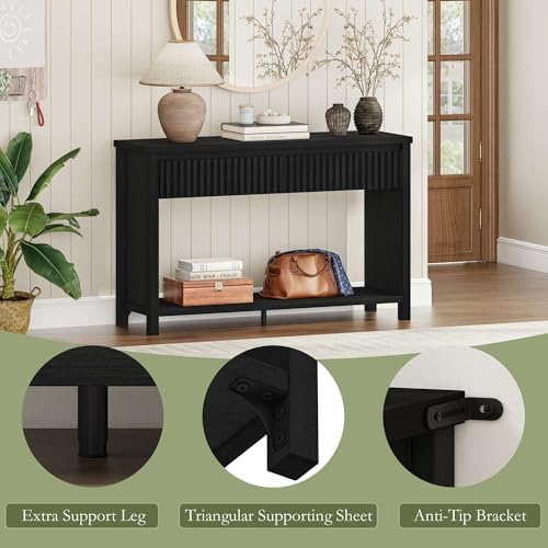 Wood Console Table for Entryway, 47In Entryway Table with Storage, Narrow Sofa Tables with Drawers, Modern Black Couch Tables for Living Room, Black Oak - color: Black Oak