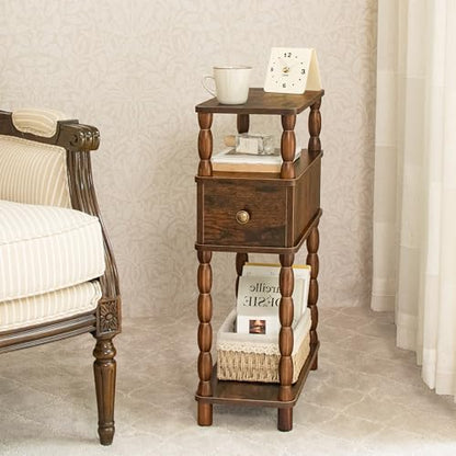 MaxSmeo Narrow Nightstand with Drawer, Narrow End Table with Storage, Skinny Small Side Table Living Room for Small Spaces, Bedroom (Rustic Brown) - color: Rustic Brown