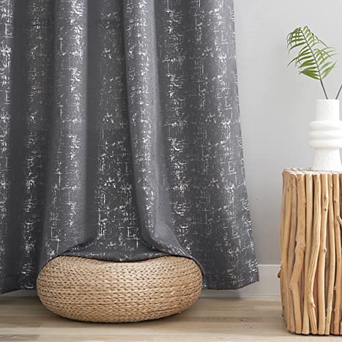 Taisier Home Silver Foil Print Linen Textured Curtains Geometric Dots Pattern Design Curtains for Nursery Toy Room Thermal Insulated Window Treatment 2 Panels 45" L,Soft Grey and Silver Drapes Print - color: Soft Grey/Silver, size: 52"W x 45"L (Pack of 2)
