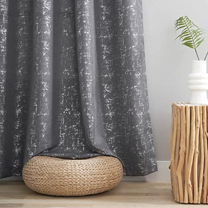 Taisier Home Silver Foil Print Linen Textured Curtains Geometric Dots Pattern Design Curtains for Nursery Toy Room Thermal Insulated Window Treatment 2 Panels 45" L,Soft Grey and Silver Drapes Print - color: Soft Grey/Silver, size: 52"W x 45"L (Pack of 2)