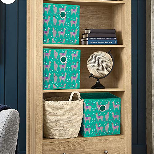 Fabric Strorage Cubes Box Basket Bins Foldable 10x10x10 Inch Emerald Green Alpaca Pattern for Closet Organizer Inserts Drawers ,QY-SC16-6 - color: Alpaca(Set of 6)
