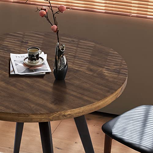 Round Dining Table for 2, 31.5" Small Kitchen Circle Table Space-Saving | Rustic Brown Mid-Century Modern with 1.4" thick Walnut-grain Top, Kitchens, Dining Rooms, Apartments, Breakfast Nooks - color: Rustic Brown