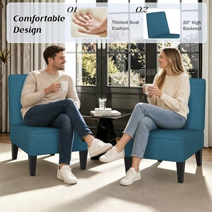 Armless Accent Chairs Set of 2, Blue Upholstered Linen Slipper Chair with Solid Wood Legs, Mid Century Modern Side Chairs for Small Living Room Bedroom Apartment Reading Nook - color: Blue