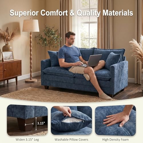 50" Love Seat, Small Cloud Sofa Couch with 2-Layer Cushion & 27" Deep Seat, 2 Pillows for Small Spaces, Bedroom, Apartment, Office, Living Room, in a Box, Blue - color: Blue, size: Loveseat
