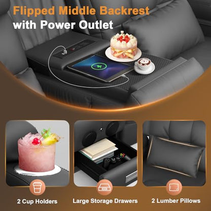 Home Theater Seating, Power Loveseat Recliner Sofa with Massage & Heat | Wall Hugger Reclining Loveseat with USB, RV Couch with LED Lights, Flip Backrest, Cup Holders for Movie Theater, Gaming Room - color: Dark Gray, size: 72" - 2 Seats