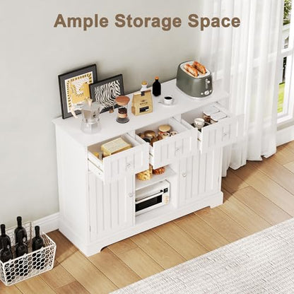 ChooChoo 35.4" Coffee Bar Cabinet with 3 Drawers and 2 Doors, White | Buffet Cabinet with Adjustable Shelves, Storage Cabinet for Compact Kitchens, Dining rooms and Living rooms - color: White