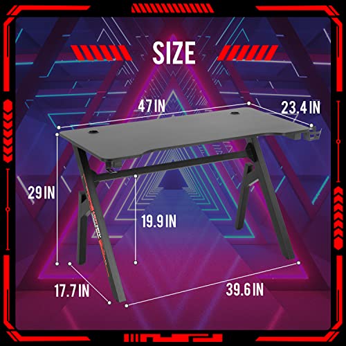 FDW Computer Desk Gaming Desk Student PC Desk Writing Desk Office Desk Modern Ergonomic Racing Style Table Workstation Carbon Fiber Headphone Hook (47in, Red) - color: Red, size: 47 In R Shaped