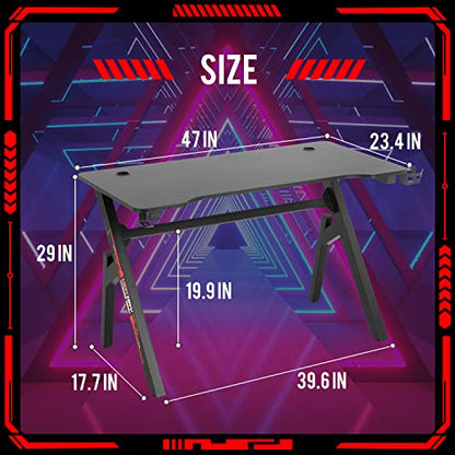 FDW Computer Desk Gaming Desk Student PC Desk Writing Desk Office Desk Modern Ergonomic Racing Style Table Workstation Carbon Fiber Headphone Hook (47in, Red) - color: Red, size: 47 In R Shaped
