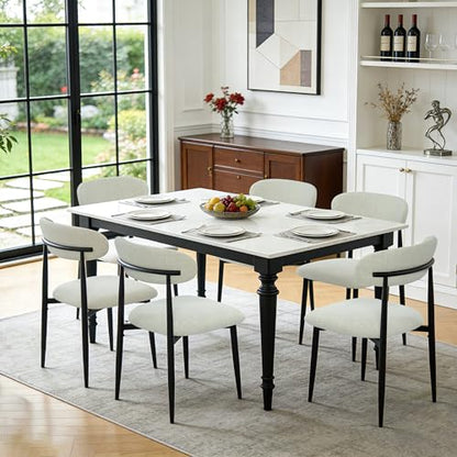 FREKEN Modern Upholstered Dining Chairs Set of 6, Mid-Century Metal Frame Linen Fabric Side Chair for Kitchen Dining Room, 350lbs Capacity, Beige - color: Beige - Black Legs, size: Set of 6