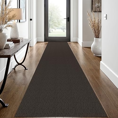 Washable Runner Rug, Non Slip Hallway Rug, 2x12 Ft, Taupe/Coffee | Washable Braided Runner Carpet,, Non Slip Rubber Dot Backed, For Hallway, Kitchen, Entryway, Bedroom, Laundry Room, Foyer - color: Taupe/Coffee, size: 2' x 12' (Rectangular)