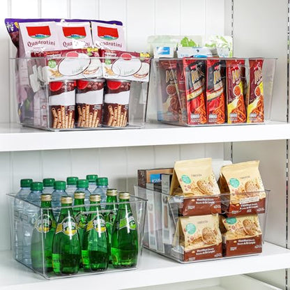 Vtopmart 4 Pack Extra Large Clear Storage Bins, 11x11 Cube Organizer | Acrylic Cube Storage Bins, Plastic Containers with Handle for Pantry, Kitchen, Closet, Laundry Room, Bathroom, Under Sink - size: Without Lid