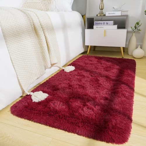 BENRON Fluffy Runner Rugs 2x4, Soft Runners for Bedroom Hallyway Wine Red | Modern Washable long Rugs for Entryway Kitchen Dorm, Throw Area Rug for Kids Girls Room Decor, Non Slip Indoor Plush rug - color: Burgundy, size: 2' x 4' (Runner)