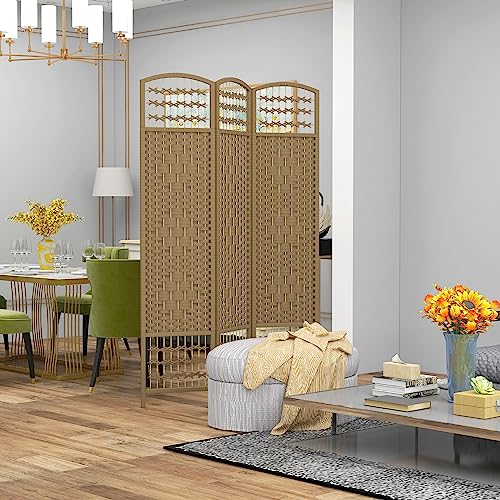 HOMCOM 3 Panel Room Divider, Folding Privacy Screen, 5.6', Natural | Room Separator, Wave Fiber Freestanding Partition Wall Divider - color: Natural, size: 3 Panel