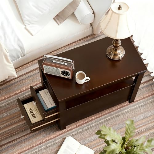ZENY Narrow End Table Side Table with Drawer and Open Shelf Sofa Table for Living Room Bedroom, Small Table for Bedside, Espresso - color: Espresso