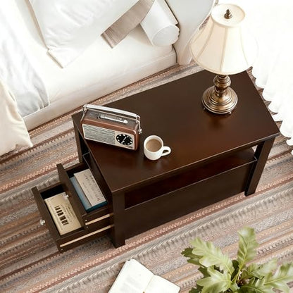 ZENY Narrow End Table Side Table with Drawer and Open Shelf Sofa Table for Living Room Bedroom, Small Table for Bedside, Espresso - color: Espresso
