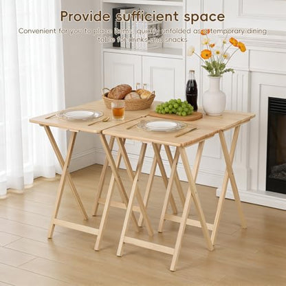Foldable TV Tray Table Set of 4 with Sturdy X-Base, Space Saving, Wooden Dinner Trays for Dining, Snacking, Picnics & Home/Office,14.5 L x 19 W x 26 H inch, 4-Pack