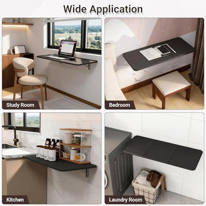 Neoaider Wall Mounted Folding Desk 35.4” x 15.7”, Black | Drop Down Table with Metal Collapsible Brackets, Folding Wall Table for Small Spaces, Home, Office, Kitchen, Laundry Room - color: Black, size: 35.4" x 15.7"