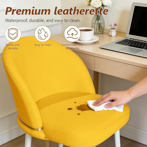 JPBSTO Swivel Vanity Chair No Wheels, Armless Desk Chair with Metal Legs, Accent Dining Chair with Ergonomic Backrest for Bedroom, Office, Dining Room, Yellow - color: Yellow, size: Set of 1