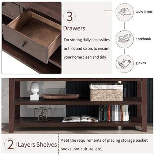 Modern Console Table, Pine Solid Wood Sofa Table with 3 Drawers and 2 Shelves, Entryway Table Sideboard Buffet Table for Living Room, 220 LBS Weight Capacity, Easy Assembly (Espresso-1) - color: Espresso-1