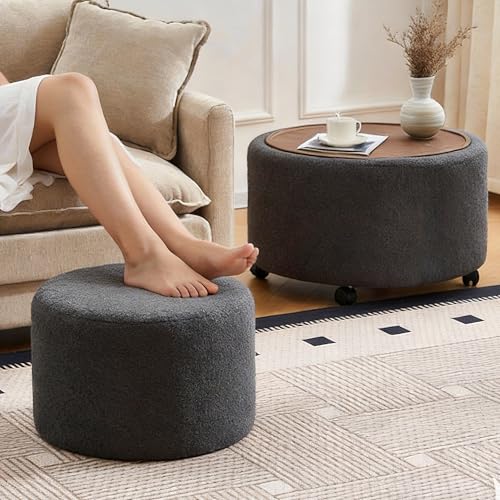 28 Inch Round Storage Ottoman with Wheels Set of 2, Multifunctional Coffee Table Ottoman with Removable Solid Wood Lid, Modern Circle Ottoman Foot Rest for Living Room, Bedroom, Dark Gray - color: Dark Gray