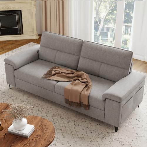 Upvilla 88.97" Modern Sofa Couches for Living Room(Light Gray) | 8”Cushion, Comfy 2-Seater Chenille Loveseat with Convertible Armrest, Removable Sofa Cover, High Leg - color: Light Gray, size: 88.97" Couch
