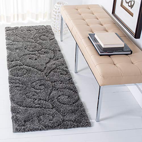 SAFAVIEH Florida Shag Collection Accent Rug - 2'3" x 5', Grey, Scroll Design, Non-Shedding & Easy Care, High-Low Plush Pile, Ideal for Bedroom, Foyer, Hallway (SG455-8013) - color: Grey, size: 2'3" x 5' (Rectangular)