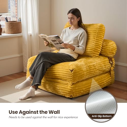 ovios Folding Sofa Bed, Foldable Sleeper Chair Floor Futon, Comfy Portable Convertible Fold Out Lounge Chairs for Living Room Bedroom, Yellow - color: Yellow