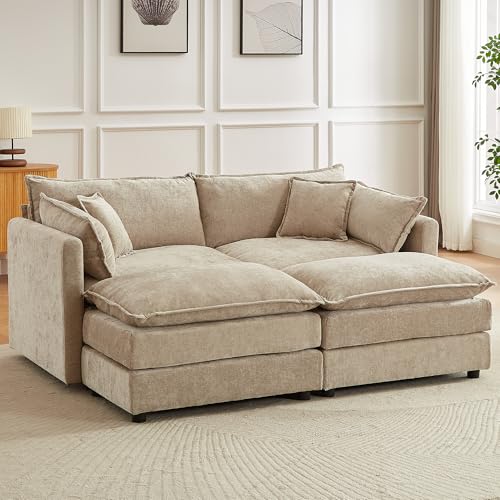 Modular Sectional Sofa, 77 Inch U Shaped Couch Set with Armrests, 2-Seater Comfy Cloud Couches for Living Room Apartment, Coffee - color: Coffee, size: 77'' - U Shape