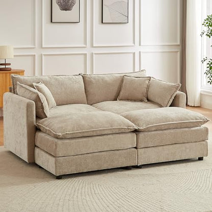 Modular Sectional Sofa, 77 Inch U Shaped Couch Set with Armrests, 2-Seater Comfy Cloud Couches for Living Room Apartment, Coffee - color: Coffee, size: 77'' - U Shape