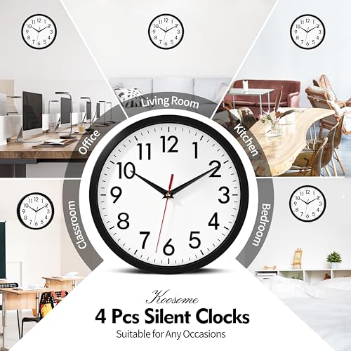 4 Pcs Multi Time Zone Wall Clock Silent Non Ticking Quartz Battery Operated | 10 Inch Black Modern Wall Clock Quiet for Classroom Clocks for Living Room Garage Office Home Bedroom Kitchen Bathroom - size: 10 Inch