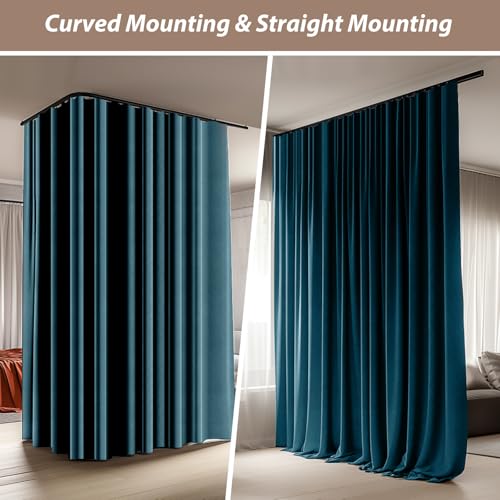 Room Divider Curtains with Ceiling Curtain Track Set Window Curtain for Bedroom,Living Room Total Blackout Thermal Insulated Privacy Ceiling Track Curtain W 9 × H 7 FT Azure Blue drape&Black track - color: Azure Blue, size: 108"W x 84"L (Pack of 1)