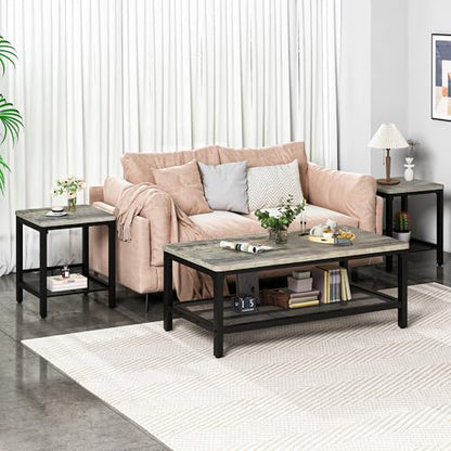 Coffee Table Set of 3 Coffee Table and end Table Sets, Modern Metal Frame Living Room Center Table for Small Apartment Home Office（Gray） - color: Grey