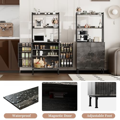 58” Pantry Cabinets with Microwave Shelves, Freestanding Kitchen Storage Cabinet with Adjustable Shelves, Buffet Cupboards for Kitchen, Dining Room, Living Room Use, Dark Gray Oak - color: B-58" Dark Grey