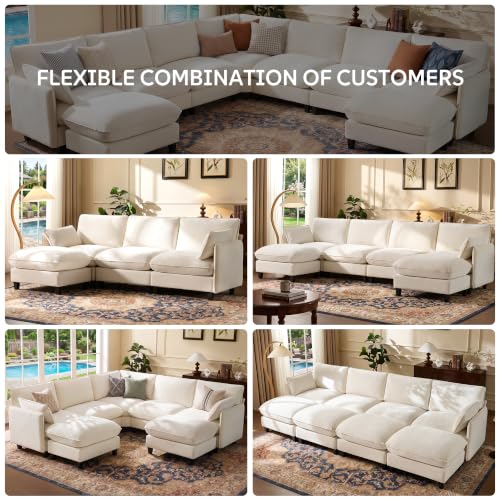 Ihanherry 72" Loveseat Sofa, Cloud Couch with Oversized Large Cushions & Movable Ottoman, Chenille Deep Seat Couch for Living Room, Beige - color: Beige Cream, size: 72'' Loveseat
