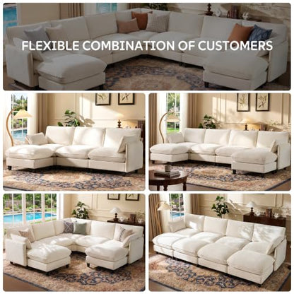 Ihanherry 72" Loveseat Sofa, Cloud Couch with Oversized Large Cushions & Movable Ottoman, Chenille Deep Seat Couch for Living Room, Beige - color: Beige Cream, size: 72'' Loveseat